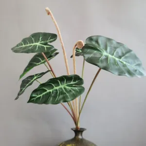 Planta de Alocasia artificial hojas verdes artificiales en maceta decoración