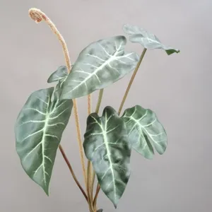 Ramo de planta artificial de 8 cabezas de hojas oreja de elefante para decoración hogar.