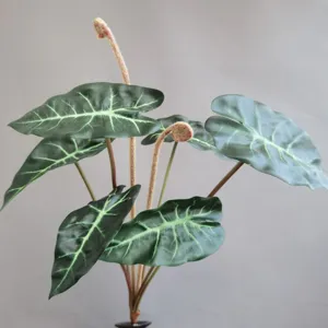 Ramo de plantas artificiales con hojas de oreja de elefante, follaje verde muy realista.