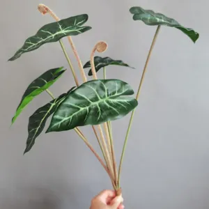 Ramo de planta artificial hoja de oreja de elefante follaje verde sintético decoración