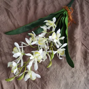 Artificial white orchid flower branch realistic faux plant for modern home hotel decoration