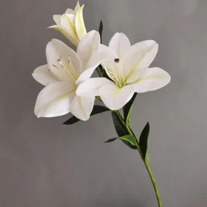 Fiore di giglio bianco artificiale 3 teste stelo per decorazione nozze casa hotel oggetti