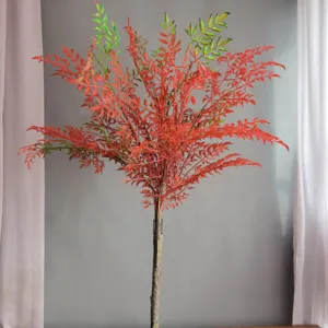 Τεχνητό κλαδί φυτού Nandina domestica κόκκινα πράσινα φύλλα διακόσμηση λεπτομέρεια