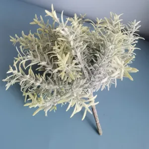 Detailed view of artificial rosemary plant branch simulation foliage for home decor.