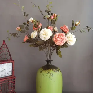 Künstliche Pfingstrose Rosen Blumenstrauß in grüner Vase Heimdekoration Hochzeitsfoto Requisite