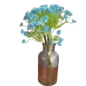 Artificial baby breath flowers bouquet with glass vase for home decor wedding party wholesale