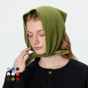 Foulard Triangulaire en Laine Tricotée pour Femme Bordure Dentelle Doux Chaud Écharpe d'Hiver Style Coréen Petit Foulard