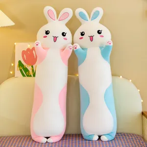 Cute long rabbit plush pillow couple set, soft stuffed animal doll gift for girls cozy room decor