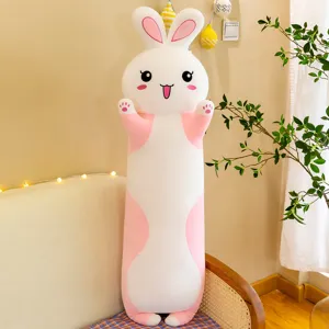 Cute long rabbit plush pillow soft pink stuffed animal bunny toy for creative girl gift