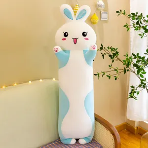 Long cute bunny plush pillow, soft stuffed rabbit toy, cozy sleeping companion gift for girls.