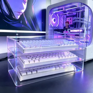 Boîte de Rangement de Clavier Mécanique en PET Transparent Antipoussière Multicouche Clavier Sans Fil Présentoir Support Organisateur de Bureau