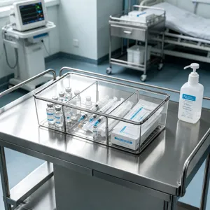 Organisateur de Bureau en Plastique Transparent Diviseurs de Tiroir Boîte de Rangement Médicaments Empilable Pour Bureau Hôpital