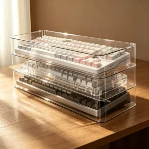 Boîte de rangement transparente pour clavier mécanique acrylique pare-poussière multicouche