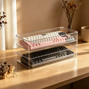 Boite de rangement clavier acrylique transparente multicouche bureau anti-poussiere