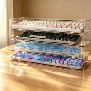 Vitrine de rangement pour clavier mécanique en acrylique transparent à 4 niveaux détail.