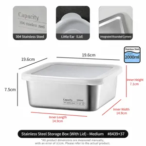 Conteneur de stockage de nourriture en acier inoxydable rectangulaire avec couvercle 2000ml