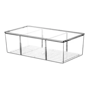 Boîte de rangement en plastique transparent avec séparateurs, organisateur de bureau idéal.