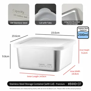Boîte de rangement en acier inoxydable avec couvercle, conteneur de cuisine 2500ml.