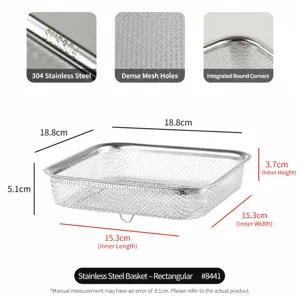 Panier de passoire de cuisine rectangulaire en acier inoxydable pour laver légumes et fruits.