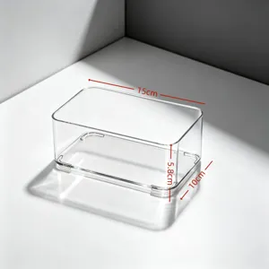 Boîte de rangement en acrylique clair vue de détail, matériau transparent pour le bureau.