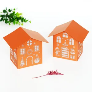 Christmas paper house tealight holder hollow lantern DIY decoration warm light LED night lamp
