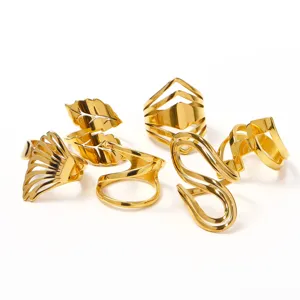 Minimalist Stainless Steel Open Ring For Women Gold Plated Geometric Irregular Layered Fashion Jewelry Finger Ring