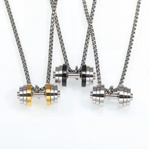 Men Fitness Dumbbell Pendant Necklace Titanium Steel Punk Trendy Sports Jewelry Gift