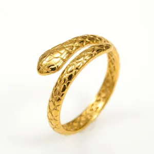 Goldene Schlangen-Öffnungsring mit Retro-Schuppen-Textur, edler Edelstahl-Paarschmuck.