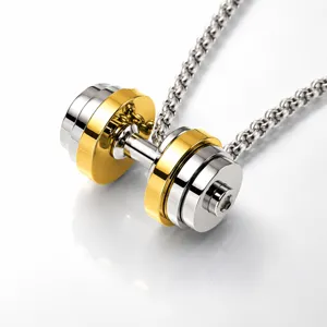 Stainless steel dumbbell pendant necklace for men, stylish fitness gym sports jewelry