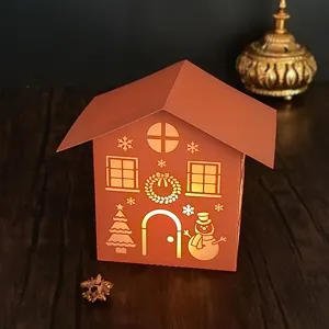 Christmas laser carved paper house night light hollow table lamp festive holiday decor