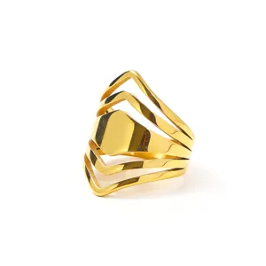 Exquisite gold-plated multi-layer geometric ring, modern irregular design for women's fashion wear.
