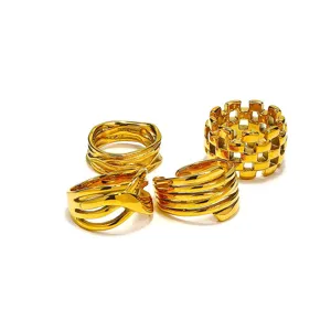 Dames Mode Titaniumstaal Onregelmatige Lijn Ring 18K Verguld Geometrische Vingerring Chique Feest Sieraden Cadeau