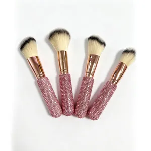 Roze Strass Make-up Penseel Set met Roségoud Huls en Synthetische Poeder Blush Kwasten