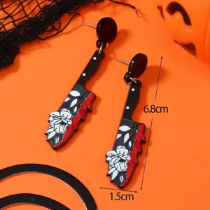 Halloween Acryl Messer Ohrringe mit blutigem Blumen Design, kreativer Party Schmuck.