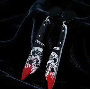 Halloween Acryl blutige Messer Ohrringe, gruselige Totenkopf Ohrhänger für Damen Party.