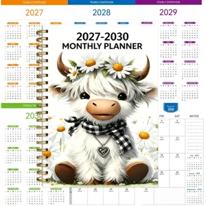 Agenda mensile 2027-2030 quaderno, simpatico design mucca soffice con griglie giornaliere.