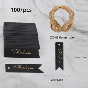 Thank You Gift Tags Swallowtail Shape With Hemp Rope Hot Stamping Paper Labels For Wedding Party Birthday Decoration Anniversary Wrap Hangtags