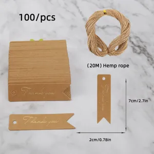 Craft kraft paper gift tags with hemp rope, 100pcs thank you tags for packaging and decor.