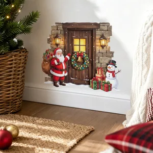 Kreative Weihnachten Weihnachtsmann Haus Schneemann Wandaufkleber PVC Selbstklebend Festliches Dekor Für Wohnzimmer Schlafzimmer Kinderzimmer Fensteraufkleber