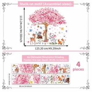 Cute cartoon animal tree wall sticker removable vinyl decal kids room decor 4 sheets size guide