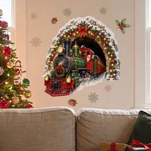 Weihnachtszug Wandsticker festliche Heimdeko selbstklebender Wandaufkleber fuer das Wohnzimmer