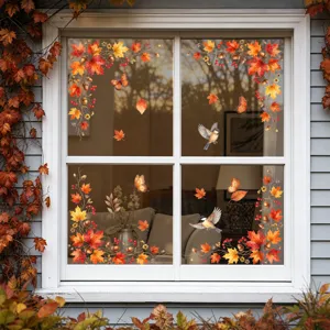 Autumn window stickers maple leaves butterflies static cling glass decals home decor details