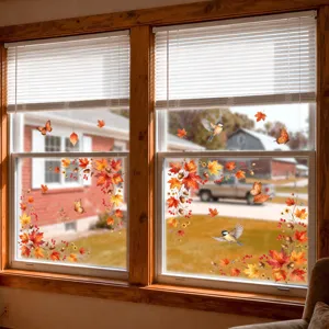 Autumn window stickers fall maple leaf window clings static decals for home glass decor