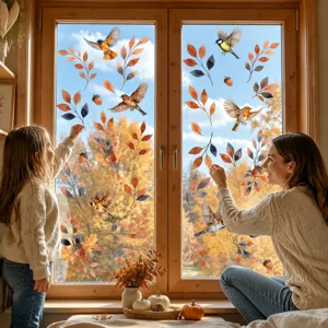 Watercolor autumn leaves window stickers static clings for home living room glass decor