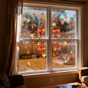 Autumn maple leaves and butterflies static window stickers for glass home decoration