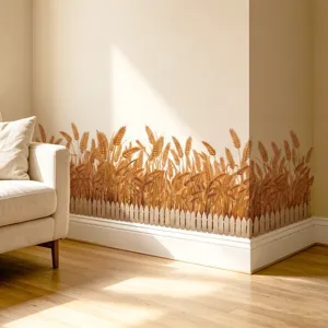 Self-adhesive wheat ear fence wall sticker for living room bedroom home decor backdrop.