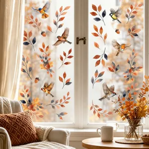 Autumn leaves birds static window sticker glass decal for living room bedroom home decor
