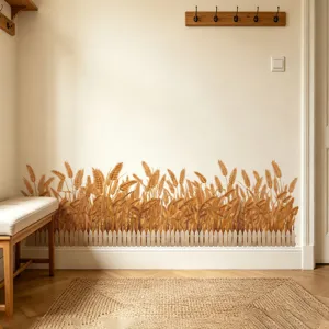 Self-adhesive wheat fence wall sticker detail, ideal for cozy living room hallway decor.
