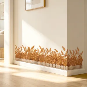 Self-adhesive wheat fence wall sticker for home bedroom living room background decor detail view.
