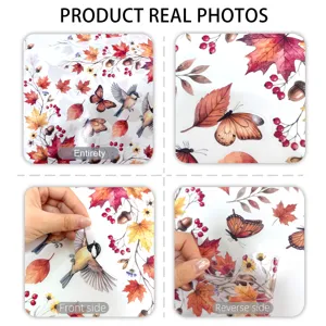 Autumn window static stickers, hand-drawn leaves and butterflies glass decals for home decor.